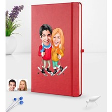 BK Gift Kişiye Özel Sevgililer Karikatürlü Karikatürlü Kırmızı Termo Deri Defter 16X24CM Model 107