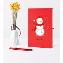 BK Gift Kişiye Özel Yılbaşı Kardan Adam Temalı Kırmızı Defter Kalem Seti - 2