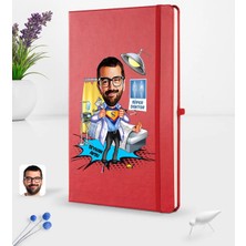 BK Gift Kişiye Özel Erkek Doktor Karikatürlü Kırmızı Termo Deri Defter 16X24CM Model 1