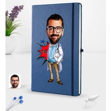 BK Gift Kişiye Özel Erkek Doktor Karikatürlü Lacivert Termo Deri Defter 16X24CM Model 3