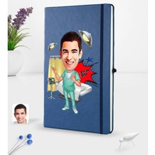 BK Gift Kişiye Özel Erkek Cerrah Karikatürlü Lacivert Termo Deri Defter 16X24CM Model 1