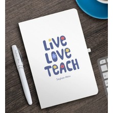 BK Gift Kişiye Özel Yaşa Sev Öğret Beyaz Defter ve Kalem Hediye Seti-1