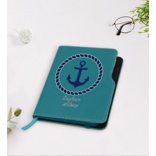 BK Gift Kişiye Özel Çapa Tasarımlı Turkuaz Termo Deri Defter-1