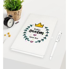 BK Gift Kişiye Özel Kraliçe Annem Beyaz Defter Kalem Seti