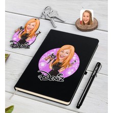BK Gift Kişiye Özel Kadın Güzellik Uzmanı Karikatürlü Siyah Defter Kalem ve Anahtarlık Hediye Seti-1