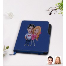 BK Gift Kişiye Özel Sevgililer Karikatürlü Lacivert Termo Deri Defter-5