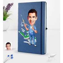 BK Gift Kişiye Özel Erkek Diş Hekimi Karikatürlü Lacivert Termo Deri Defter 16X24CM Model 4