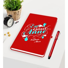 BK Gift Kişiye Özel En Güzel Anne Kırmızı Defter Kalem Seti