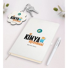 BK Gift Kişiye Özel Kimya Öğretmeni Beyaz Defter Kalem ve Anahtarlık Hediye Seti-1