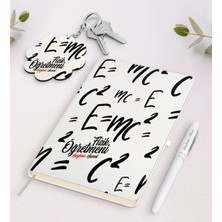 BK Gift Kişiye Özel Fizik Öğretmeni Beyaz Defter Kalem ve Anahtarlık Hediye Seti-3