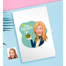 BK Gift Kişiye Özel Bayan Sınıf Öğretmeni Karikatürlü Beyaz Defter-1