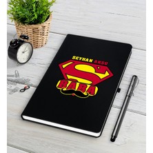 BK Gift Kişiye Özel Süper Baba Siyah Defter Kalem Seti-1