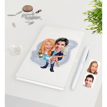 BK Gift Kişiye Özel Sevgililer Günü Temalı Evleniyoruz Karikatürlü Beyaz Defter Kalem Seti-4