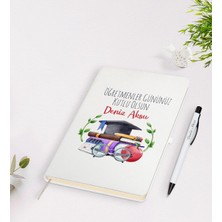 Bk Gift Kişiye Özel Öğretmenler Günü Tasarımlı Beyaz Defter Kalem Seti - 3