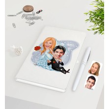 BK Gift Kişiye Özel Sevgililer Günü Temalı Evleniyoruz Karikatürlü Beyaz Defter Kalem Seti-2
