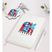 BK Gift Kişiye Özel Ingilizce Öğretmeni Beyaz Defter Kalem ve Anahtarlık Hediye Seti-10