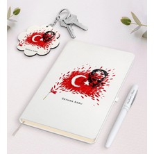BK Gift Kişiye Özel Atatürk Temalı Beyaz Defter Kalem ve Anahtarlık Hediye Seti-3