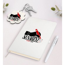 BK Gift Kişiye Özel Senarist Beyaz Defter Kalem ve Anahtarlık Hediye Seti-1