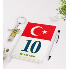 BK Gift Kişiye Özel Sarı-Lacivert Tasarımlı Isimli Defter Kalem ve Formalı Metal Anahtarlık Model 2