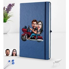 BK Gift Kişiye Özel Sevgililer Karikatürlü Karikatürlü Lacivert Termo Deri Defter 16X24CM Model 103