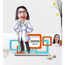 BK Gift Kişiye Özel Bayan Doktor Karikatürlü 3D Ahşap Masa Isimliği