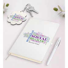 BK Gift Kişiye Özel Sosyal Bilgiler Öğretmeni Beyaz Defter Kalem ve Anahtarlık Hediye Seti-1