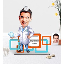 BK Gift Kişiye Özel Bay Diş Hekimi Karikatürlü 3D Ahşap Masa Isimliği - 3