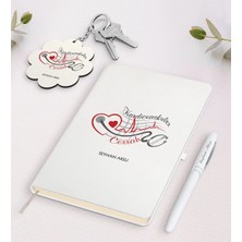 BK Gift Kişiye Özel Kardiovaskuler Cerrah Beyaz Defter Kalem ve Anahtarlık Hediye Seti