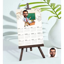 Bk Gift Kişiye Özel 15X21 cm Fotoğraf Kartlı Erkek Öğretmen Karikatürlü Şövaleli 2023 Takvim-1