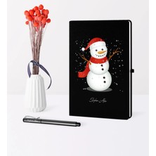 BK Gift Kişiye Özel Yılbaşı Kardan Adam Temalı Siyah Defter Kalem Seti - 2