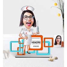 BK Gift Kişiye Özel Hemşire Karikatürlü 3D Ahşap Masa Isimliği - 1