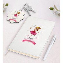 BK Gift Kişiye Özel Evin Prensesi Beyaz Defter Kalem ve Anahtarlık Hediye Seti-1