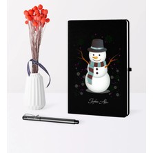 BK Gift Kişiye Özel Yılbaşı Kardan Adam Temalı Siyah Defter Kalem Seti - 1