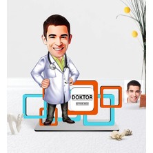 BK Gift Kişiye Özel Bay Doktor Karikatürlü 3D Ahşap Masa Isimliği - 2