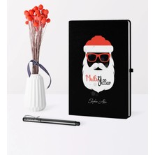 BK Gift Kişiye Özel Yılbaşı Noel Baba Temalı Siyah Defter Kalem Seti - 2