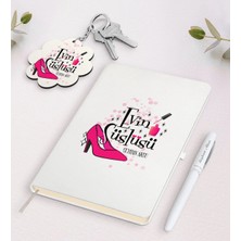 BK Gift Kişiye Özel Evin Süslüsü Beyaz Defter Kalem ve Anahtarlık Hediye Seti-1