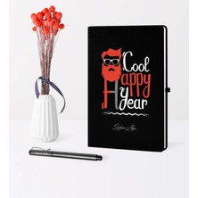 BK Gift Kişiye Özel Yılbaşı Noel Baba Temalı Siyah Defter Kalem Seti - 3