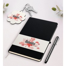 BK Gift Kişiye Özel Tıp Mühendisi Siyah Defter Kalem ve Anahtarlık Hediye Seti