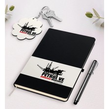 BK Gift Kişiye Özel Petrol ve Doğalgaz Mühendisi Siyah Defter Kalem ve Anahtarlık Hediye Seti