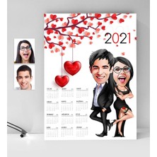 Bk Gift Kişiye Özel Sevgililer Karikatürlü 2023 Duvar Takvimi - 6