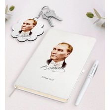 BK Gift Kişiye Özel Atatürk Temalı Beyaz Defter Kalem ve Anahtarlık Hediye Seti-15