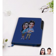 BK Gift Kişiye Özel Sevgililer Karikatürlü Lacivert Termo Deri DEFTER-101