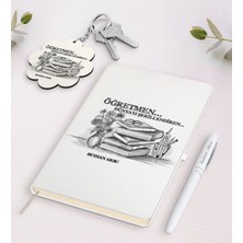 BK Gift Kişiye Özel Öğretmen Beyaz Defter Kalem ve Anahtarlık Hediye Seti-1