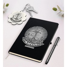 BK Gift Kişiye Özel Kaptan Siyah Defter Kalem ve Anahtarlık Hediye Seti-7