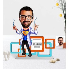 BK Gift Kişiye Özel Bay Diş Hekimi Karikatürlü 3D Ahşap Masa Isimliği - 1