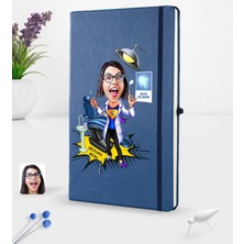 BK Gift Kişiye Özel Kadın Diş Hekimi Karikatürlü Lacivert Termo Deri Defter 16X24CM Model 1