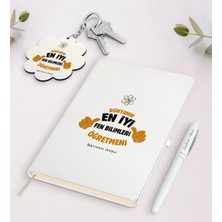 BK Gift Kişiye Özel Fen Bilimleri Öğretmeni Beyaz Defter Kalem ve Anahtarlık Hediye Seti-1