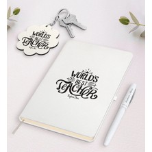 BK Gift Kişiye Özel Dünyanın En Iyi Öğretmeni Beyaz Defter Kalem ve Anahtarlık Hediye Seti-30
