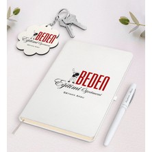 BK Gift Kişiye Özel Beden Eğitimi Öğretmeni Beyaz Defter Kalem ve Anahtarlık Hediye Seti