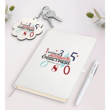 BK Gift Kişiye Özel Ilköğretim Matematik Öğretmeni Beyaz Defter Kalem ve Anahtarlık Hediye Seti